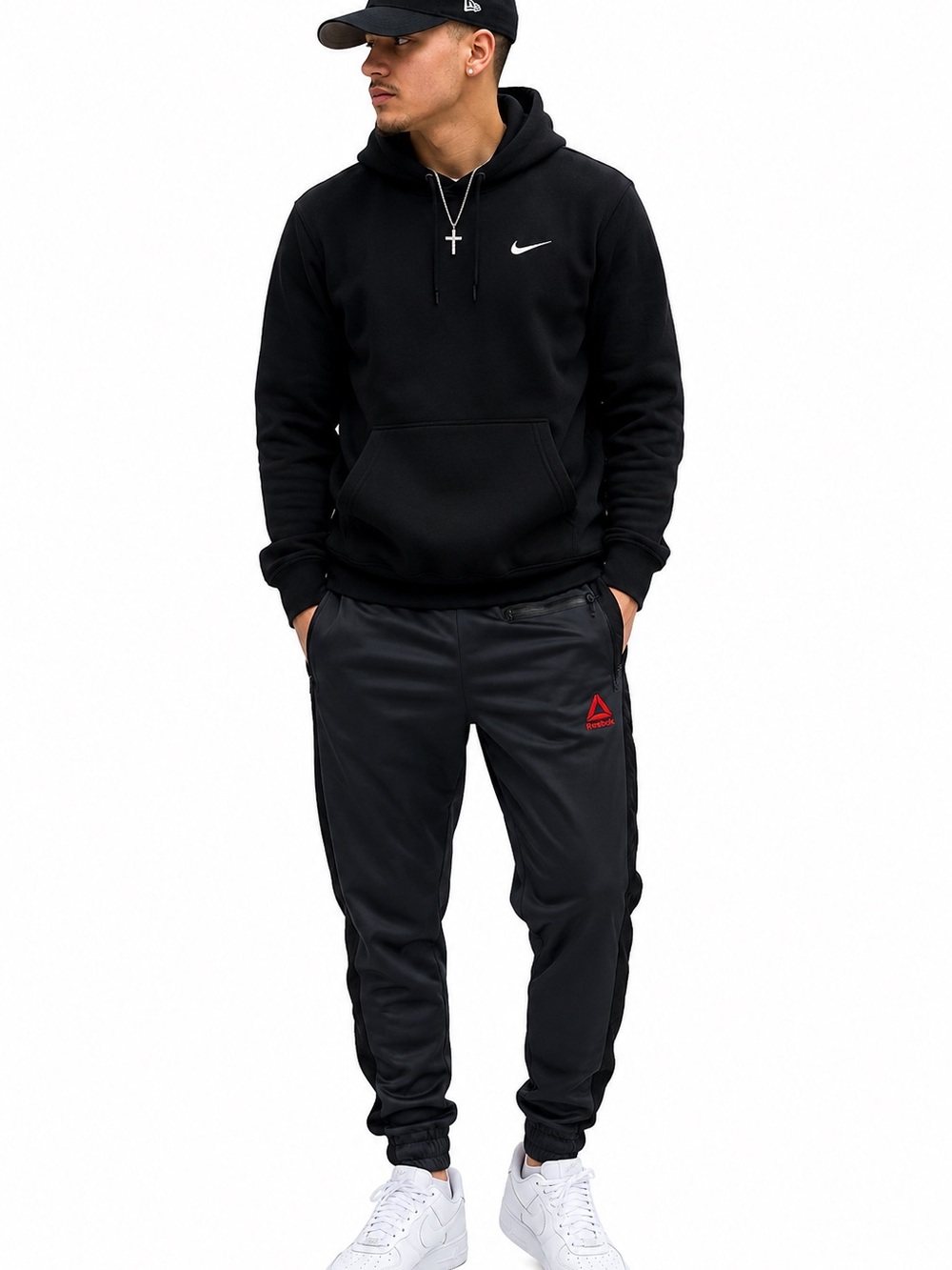 Reebok Men’s Black Jogger Sweatpants with Red Logo